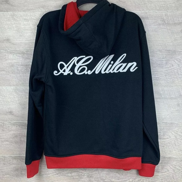AC Milan ACM Official Product Soccer Zip Up Sweater Black Red Mens Size Small - Picture 2 of 8